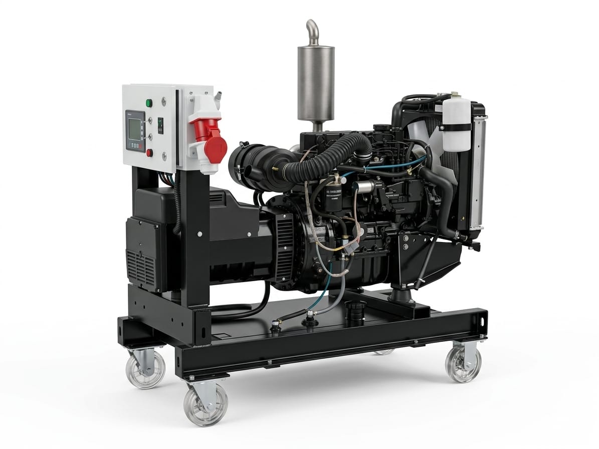 Trimega open-frame diesel generator set with radiator and control panel
